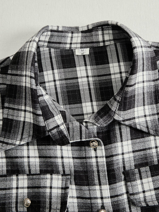 Retro Ethnic Style Lapel Reddish Brown Plaid Maxi Dress