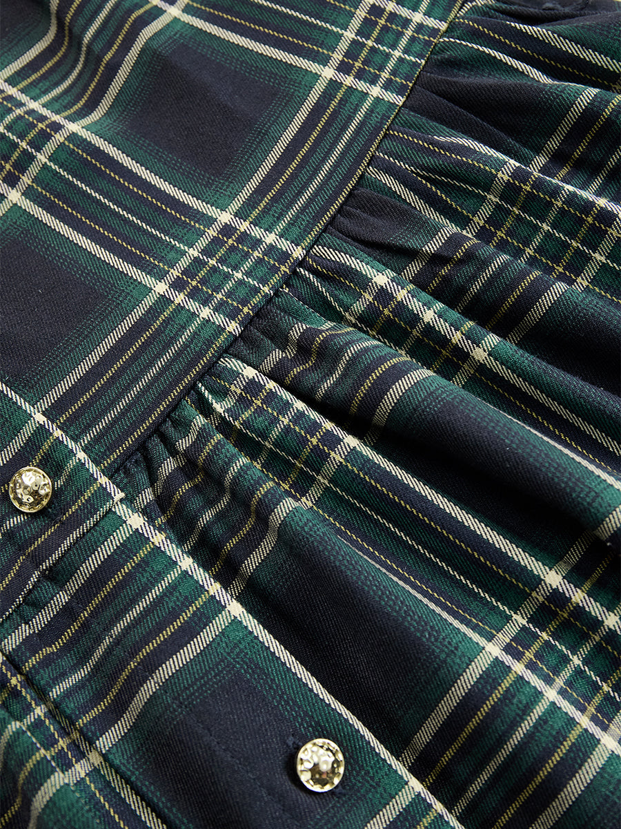 Retro Ethnic Style Lapel Reddish Brown Plaid Maxi Dress