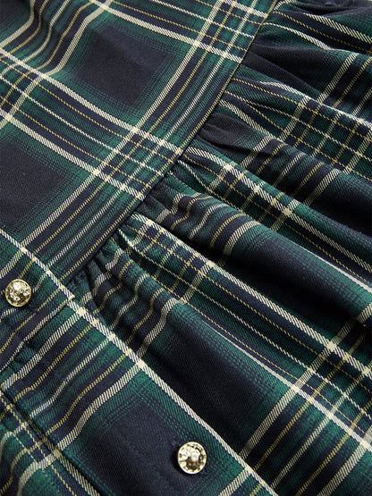 Retro Ethnic Style Lapel Reddish Brown Plaid Maxi Dress