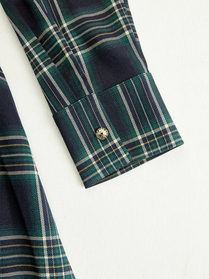 Retro Ethnic Style Lapel Reddish Brown Plaid Maxi Dress