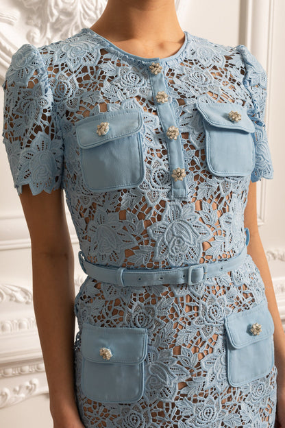 Short Sleeve Embroidered Floral Dress