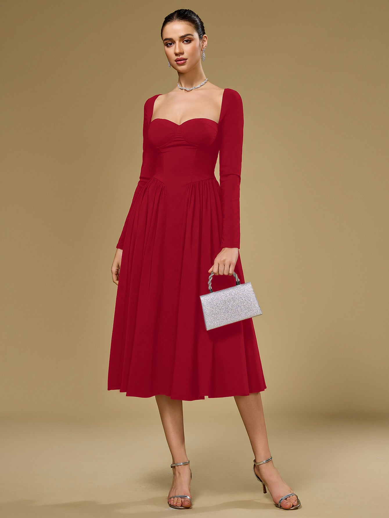 Long Sleeve Tie Back A-Line Dress