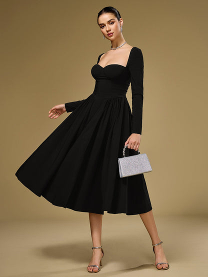 Long Sleeve Tie Back A-Line Dress