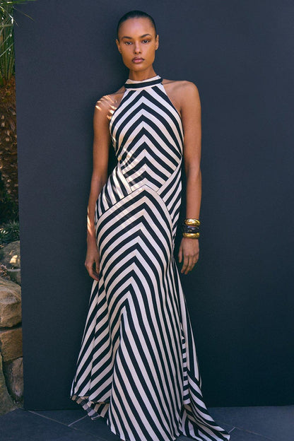 Mono Fluid Stripe Maxi Halter Dress Selection London Mono Fluid Stripe Maxi Halter Dress Selection London